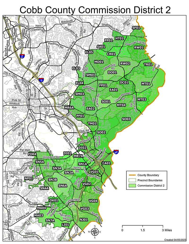 Map of Cobb County District 2 with highlighted area in green