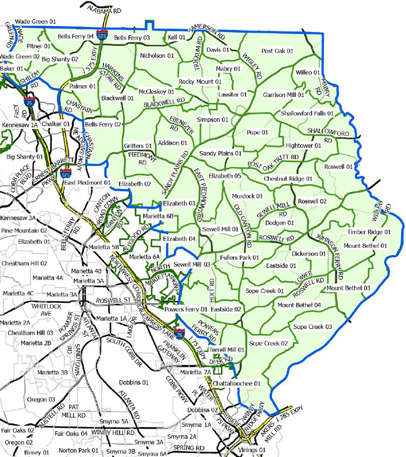 Map of Cobb County District 3 with highlighted area in green